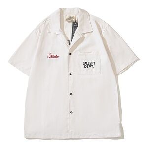 Gallery Dept Cream Short-Sleeve Camp Collar Button-Down Shirt with Pocket Logo